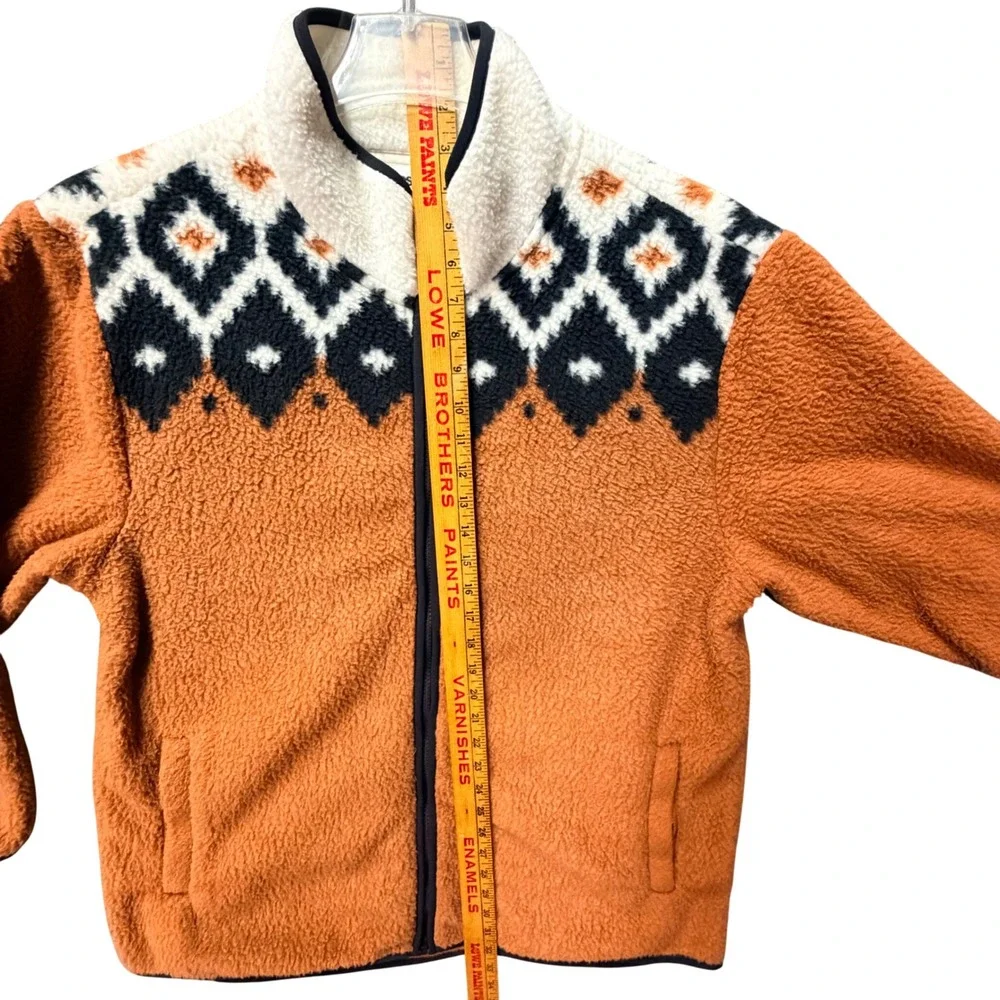 Lands' End Fair Isle Sherpa Fleece Jacket Orange Large 14-16 Geometric‎